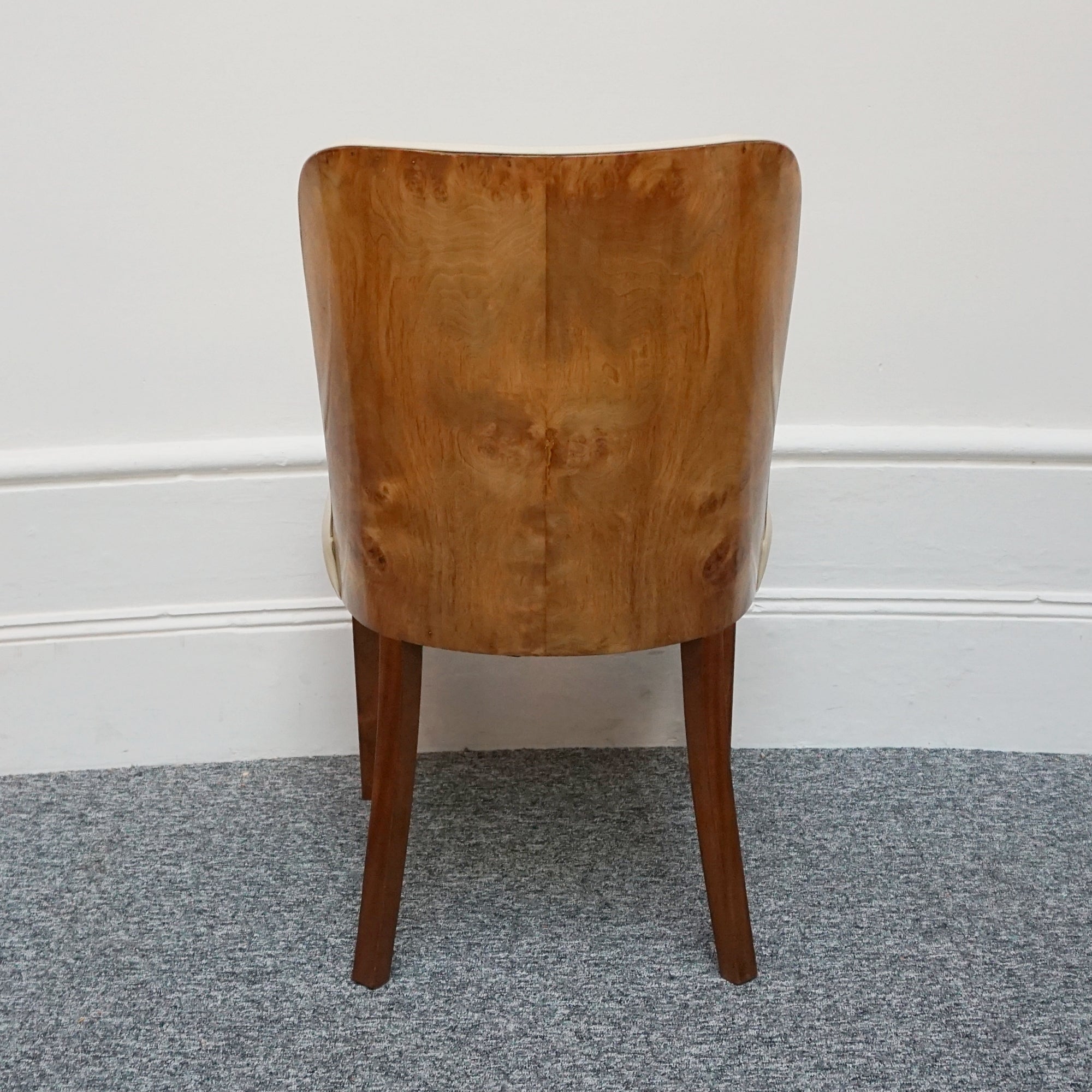 Art Deco Side Chair, Cream leather, desk accessory. Bur walnut Chair - Jeroen Markies Art Deco