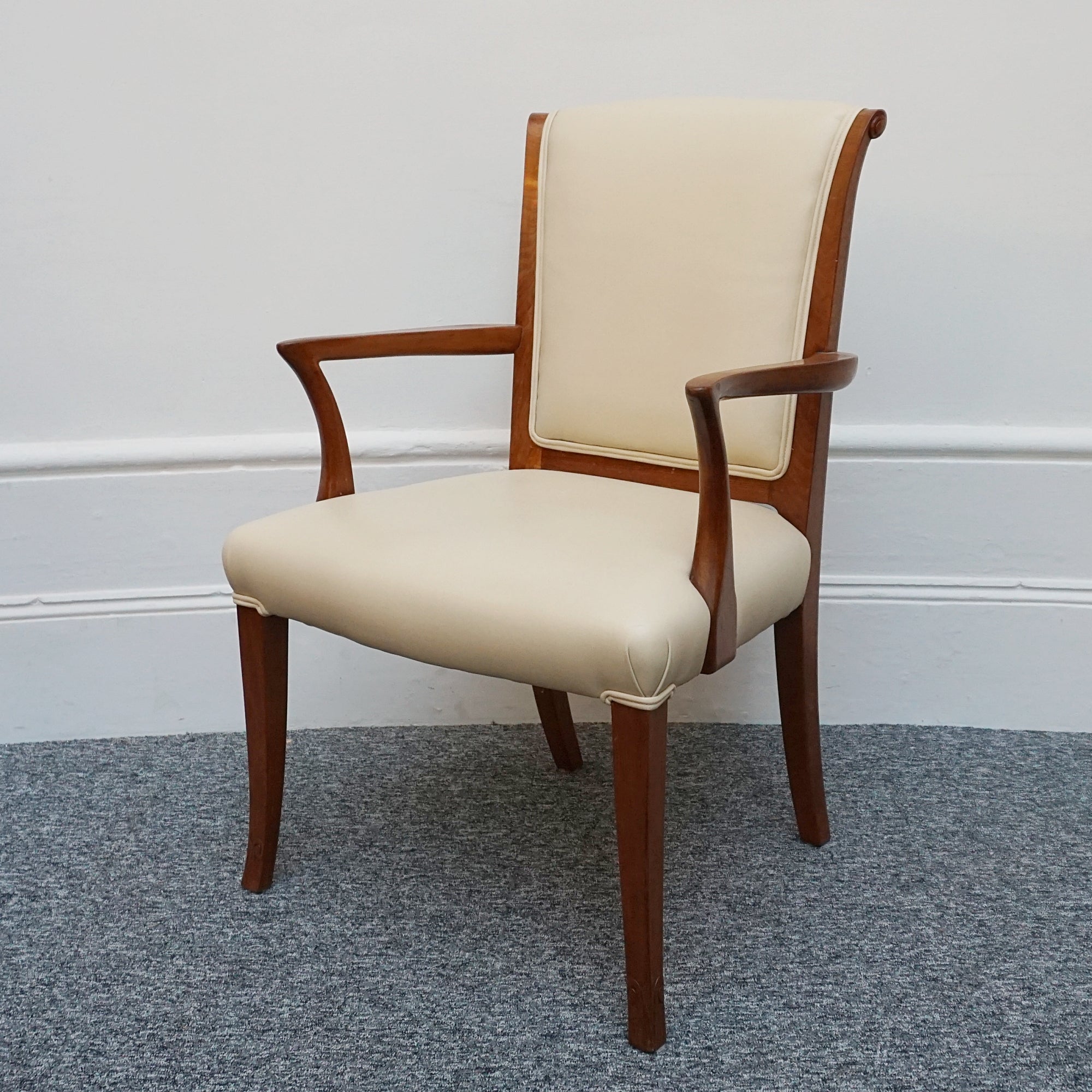 A Pair of Art Deco Side Chairs. Solid walnut, cream leather upholstery. 1930s seating. period chairs. art deco furniture - Jeroen Markies Art Deco