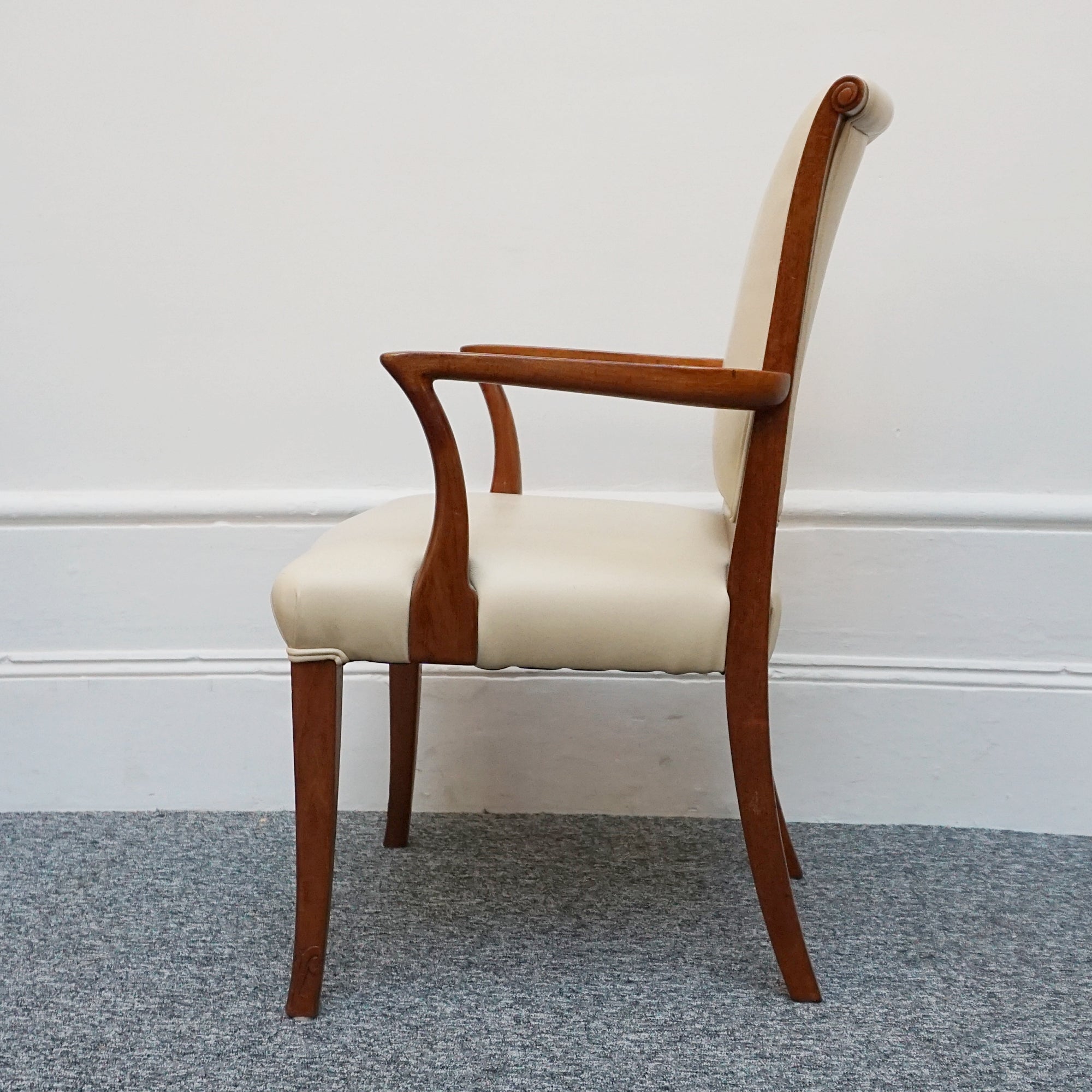 A Pair of Art Deco Side Chairs. Solid walnut, cream leather upholstery. 1930s seating. period chairs. art deco furniture - Jeroen Markies Art Deco