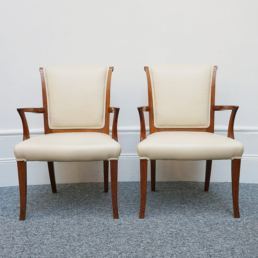 A Pair of Art Deco Side Chairs. Solid walnut, cream leather upholstery. 1930s seating. period chairs. art deco furniture - Jeroen Markies Art Deco