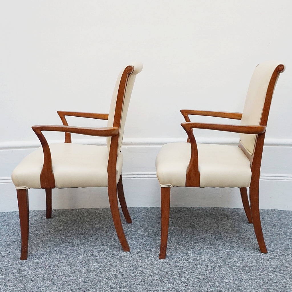 A Pair of Art Deco Side Chairs. Solid walnut, cream leather upholstery. 1930s seating. period chairs. art deco furniture - Jeroen Markies Art Deco
