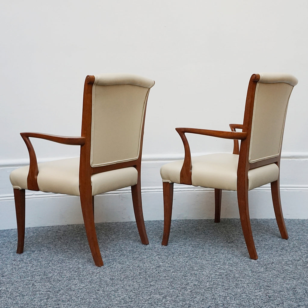 A Pair of Art Deco Side Chairs. Solid walnut, cream leather upholstery. 1930s seating. period chairs. art deco furniture - Jeroen Markies Art Deco
