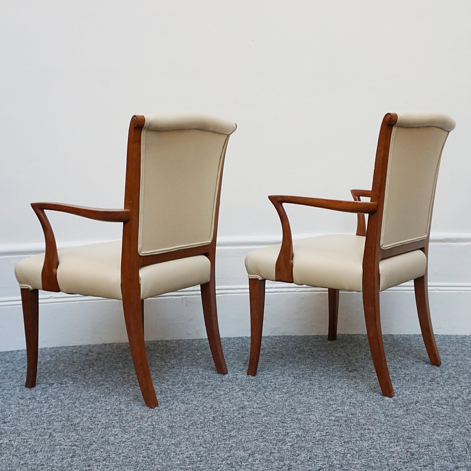 A Pair of Art Deco Side Chairs. Solid walnut, cream leather upholstery. 1930s seating. period chairs. art deco furniture - Jeroen Markies Art Deco