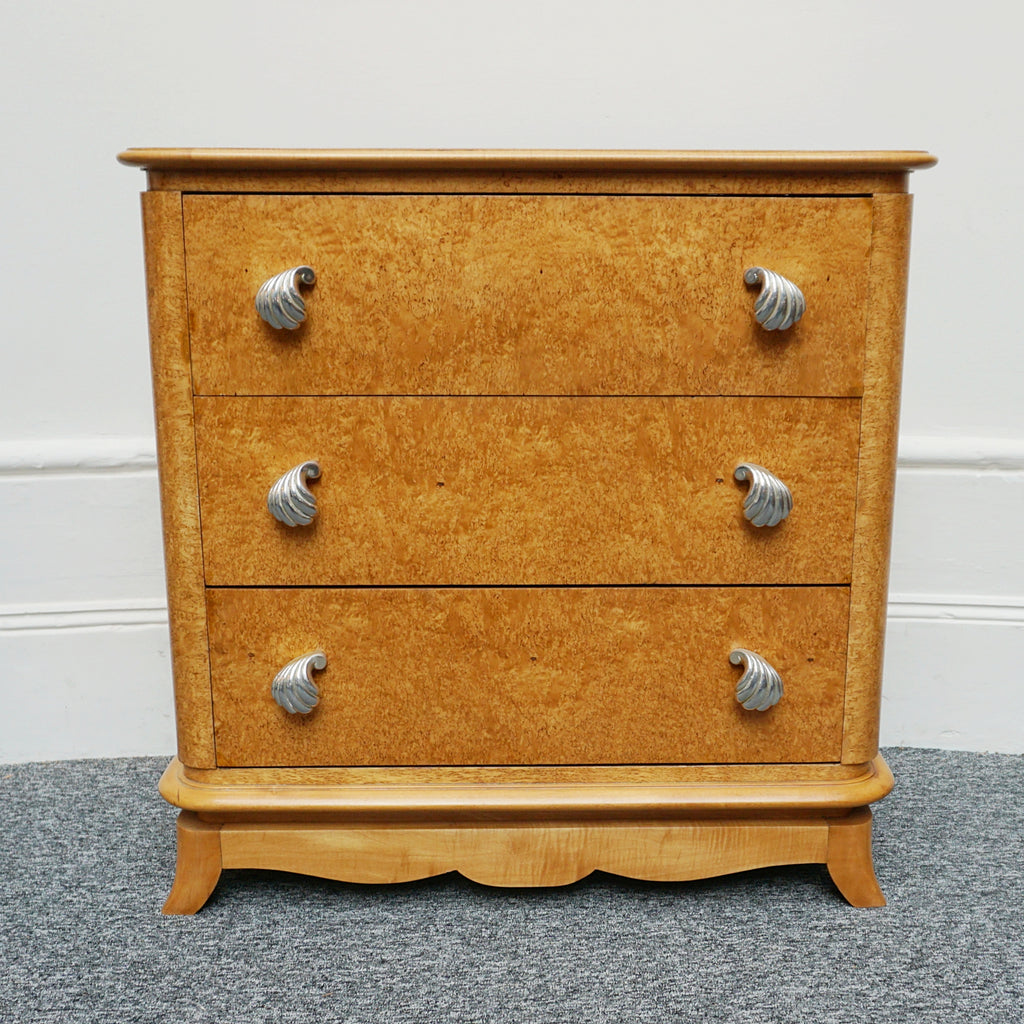 Art Deco Karelian Birch French Chest of Draws. Shell ornate handles original - Jeroen Markies Art Deco