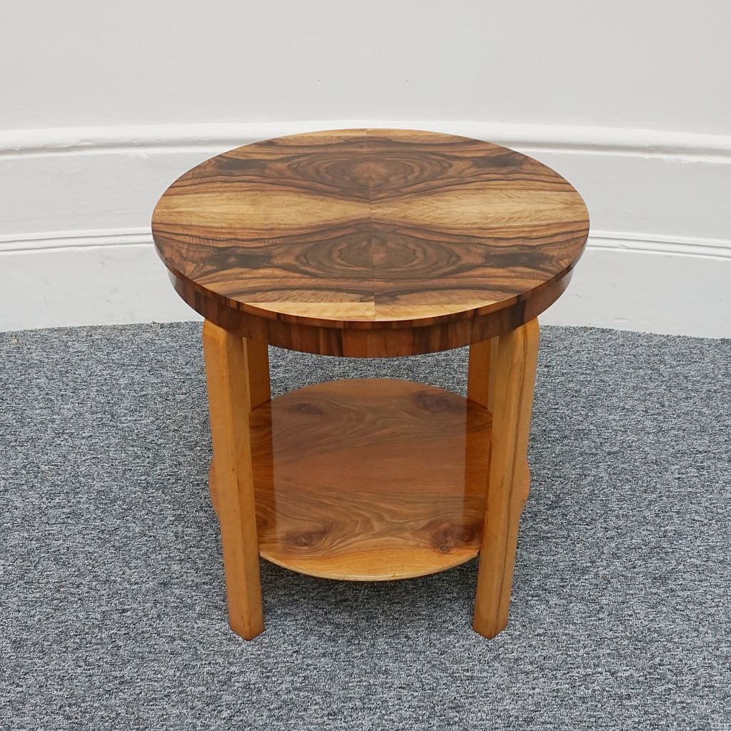 An Art Deco side table. Burr and figured walnut. Solid walnut legs. 1930s antique side table - Jeroen Markies Art Deco