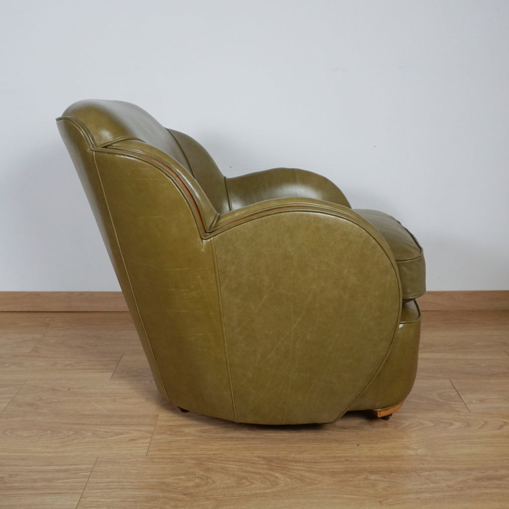 Pair of Olive Green Art Deco Lounge Chairs - Markies Antiques Ltd