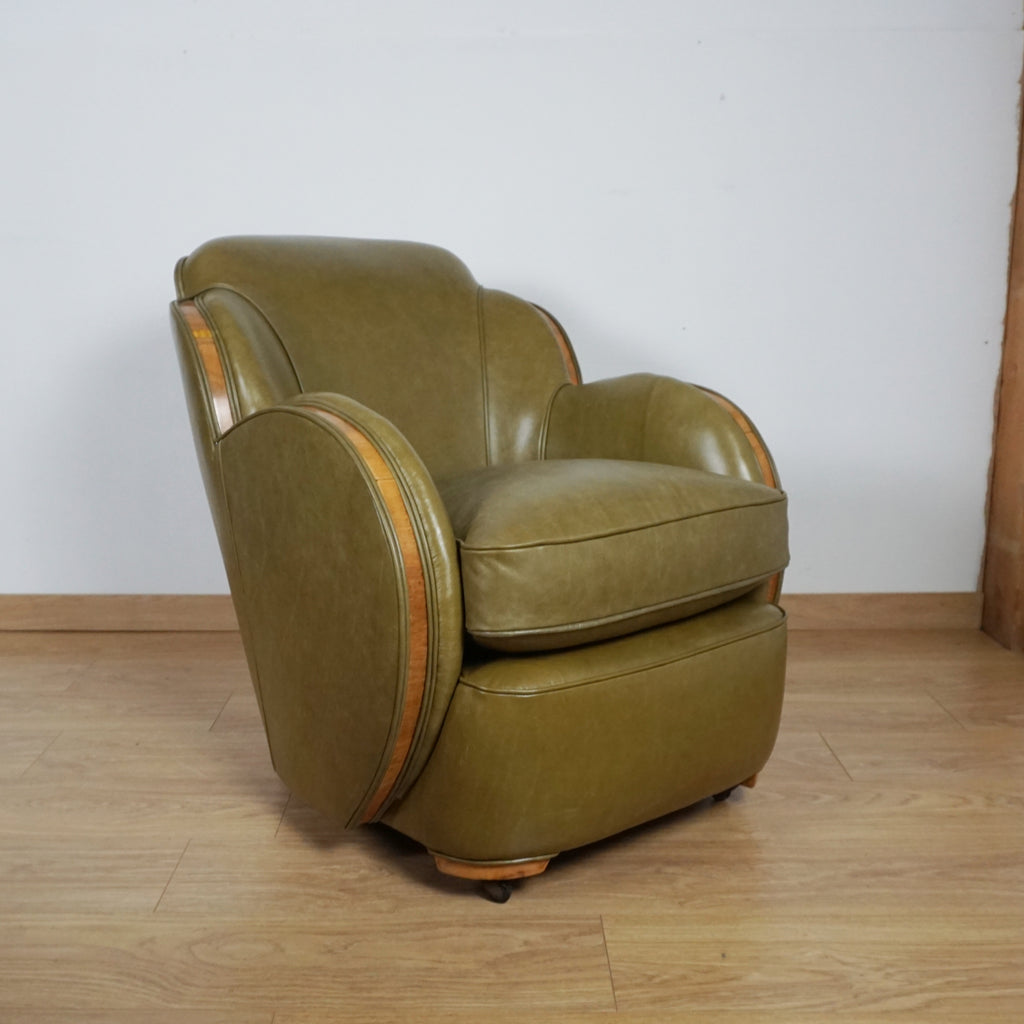 Pair of Olive Green Art Deco Lounge Chairs - Markies Antiques Ltd