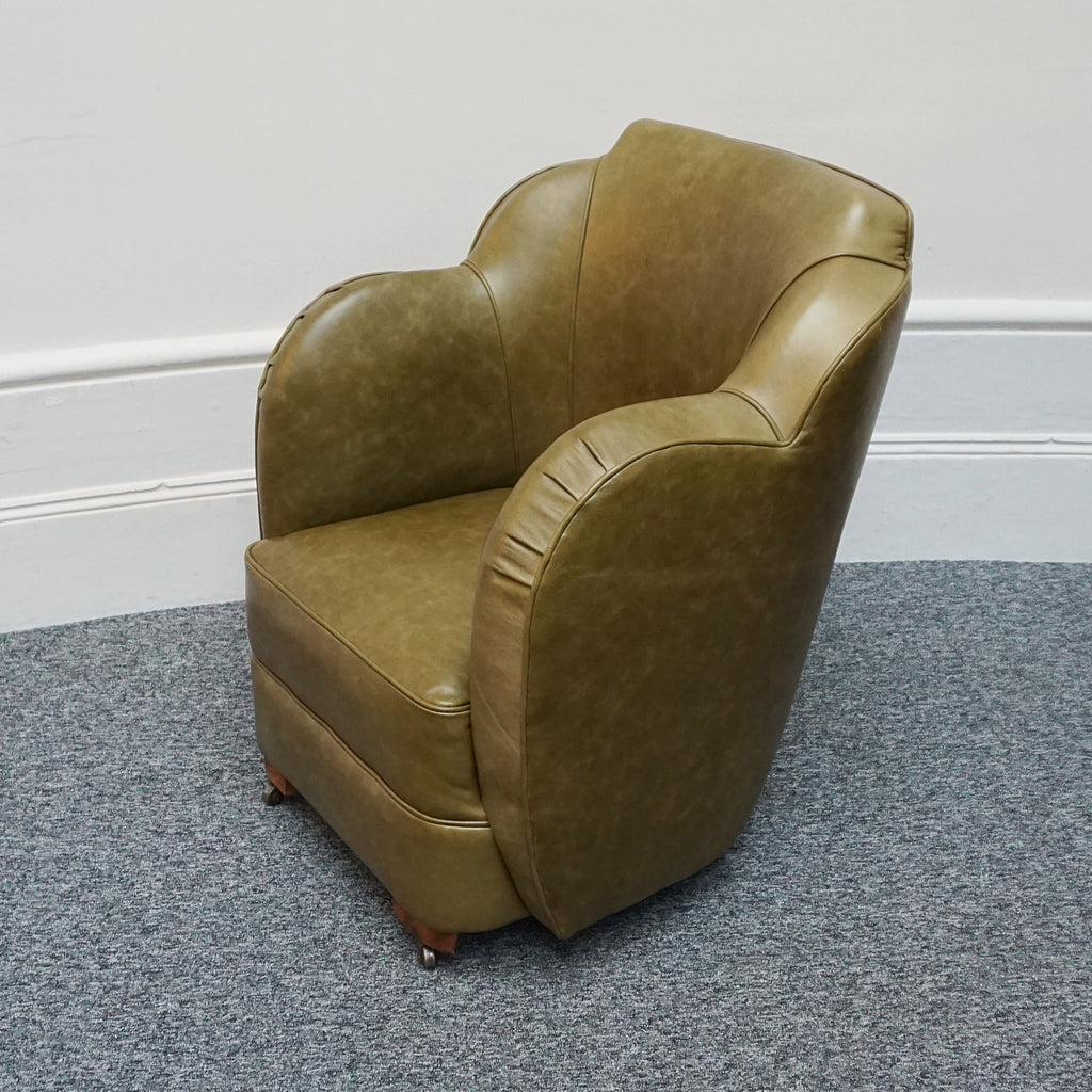 Olive Green side chair, leather 1930's cloud chair - Jeroen Markies Art Deco