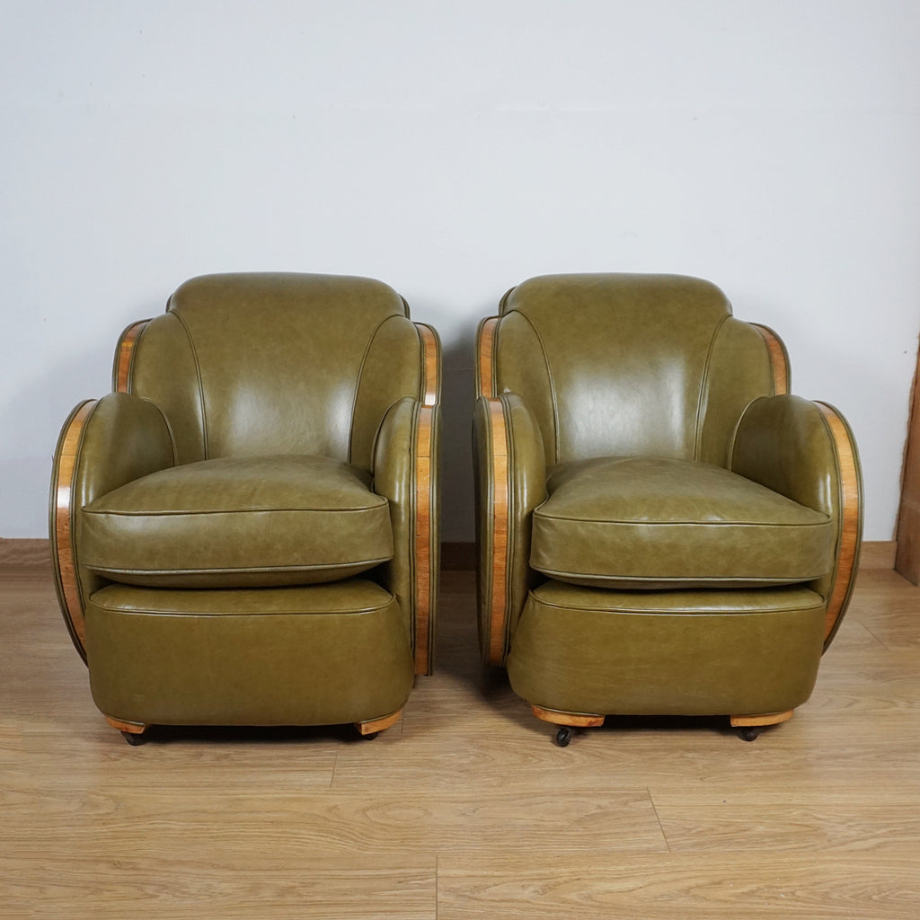 Pair of Olive Green Art Deco Lounge Chairs - Markies Antiques Ltd