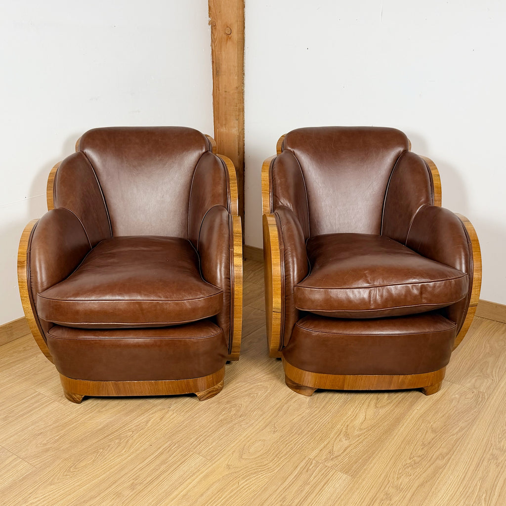 Art Deco 'Cloud' Lounge Chairs by Harry & Lou Epstein | Birdseye Maple and Walnut | Markies Antiques Ltd