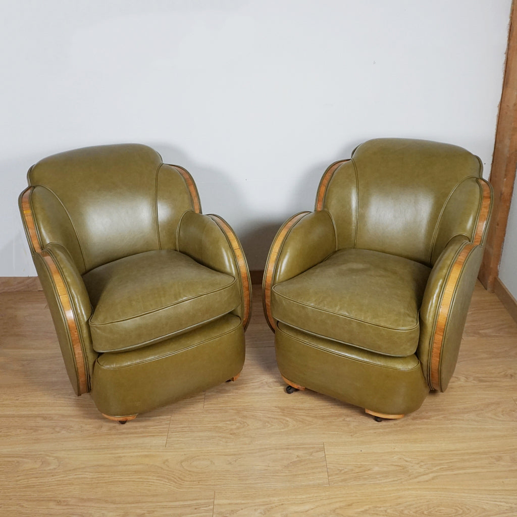 Pair of Olive Green Art Deco Lounge Chairs - Markies Antiques Ltd