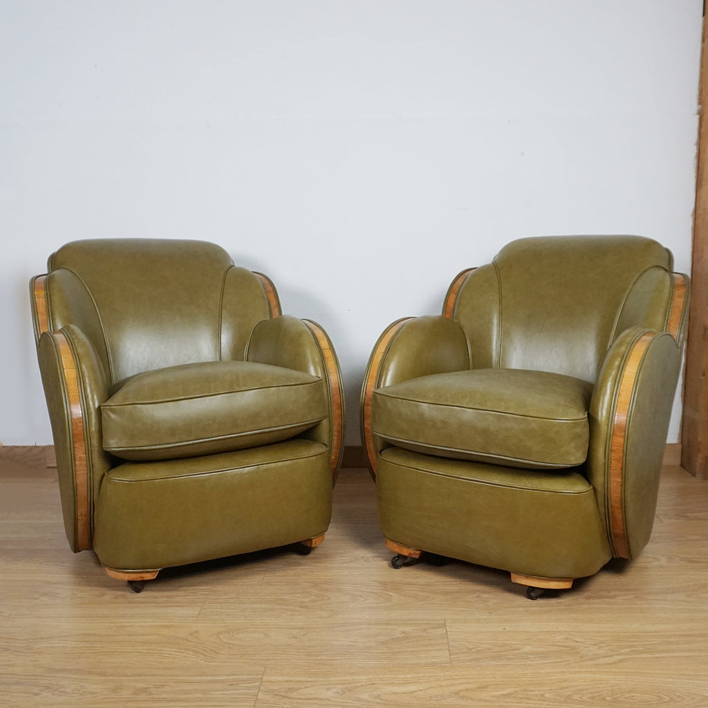 Pair of Olive Green Art Deco Lounge Chairs - Markies Antiques Ltd