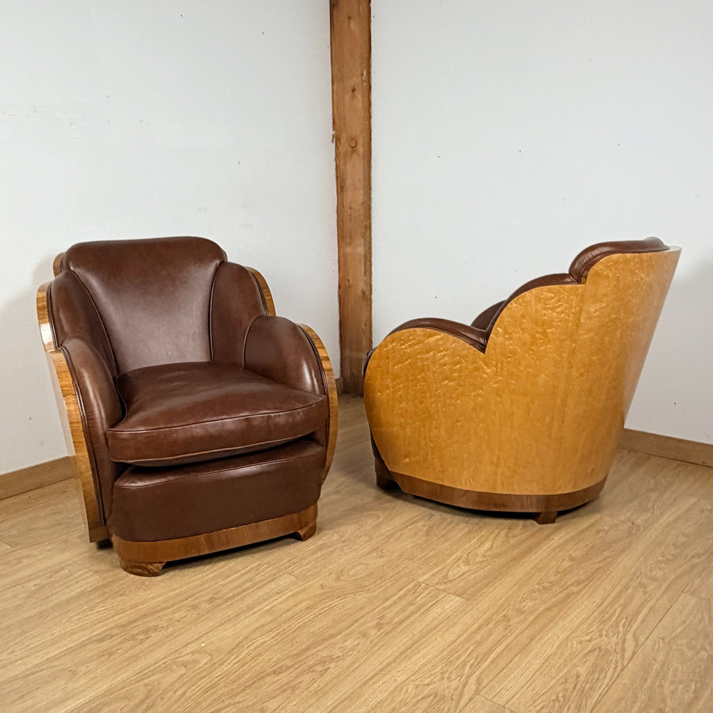 Art Deco 'Cloud' Lounge Chairs by Harry & Lou Epstein | Birdseye Maple and Walnut | Markies Antiques Ltd