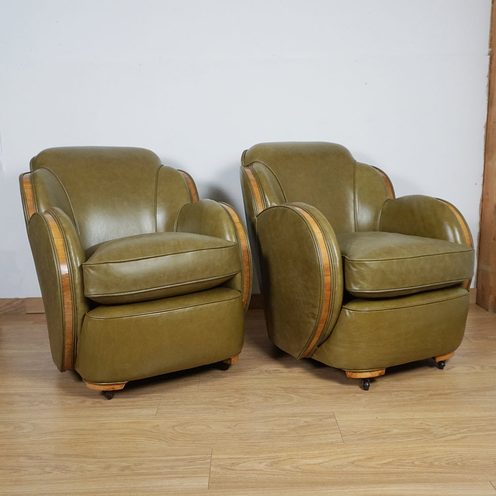 Pair of Olive Green Art Deco Lounge Chairs - Markies Antiques Ltd