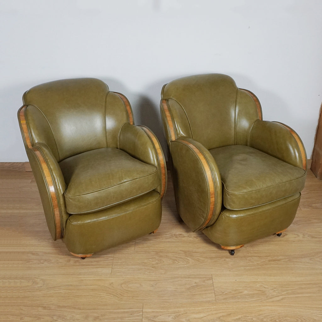 Pair of Olive Green Art Deco Lounge Chairs - Markies Antiques Ltd