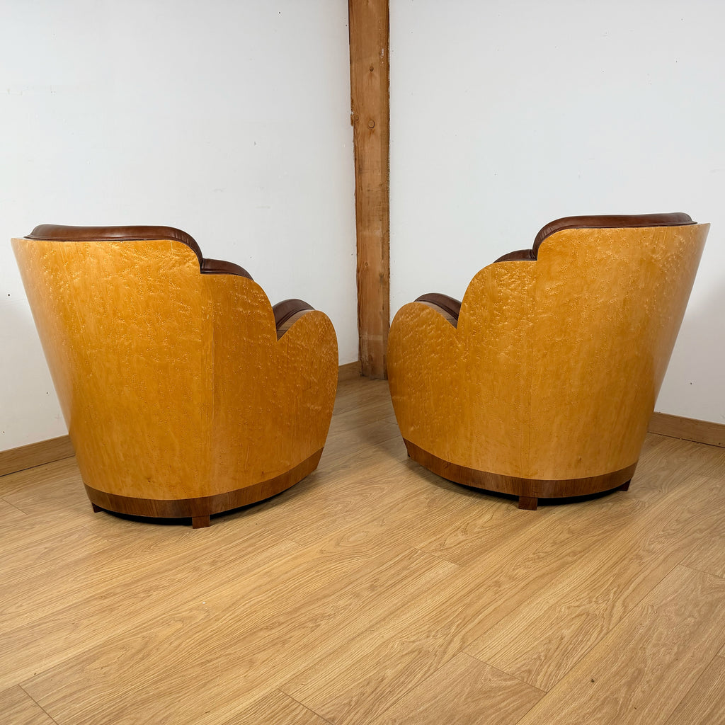 Art Deco 'Cloud' Lounge Chairs by Harry & Lou Epstein | Birdseye Maple and Walnut | Markies Antiques Ltd