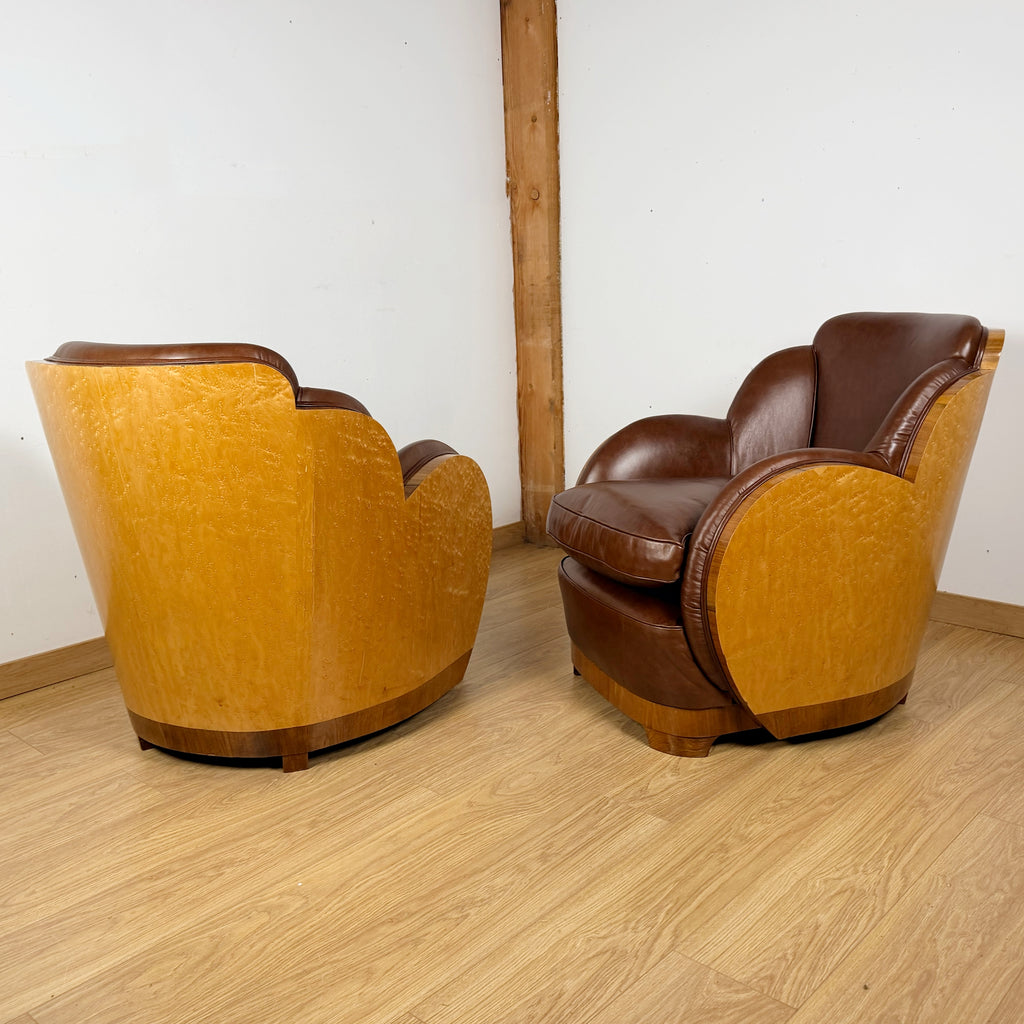 Art Deco 'Cloud' Lounge Chairs by Harry & Lou Epstein | Birdseye Maple and Walnut | Markies Antiques Ltd