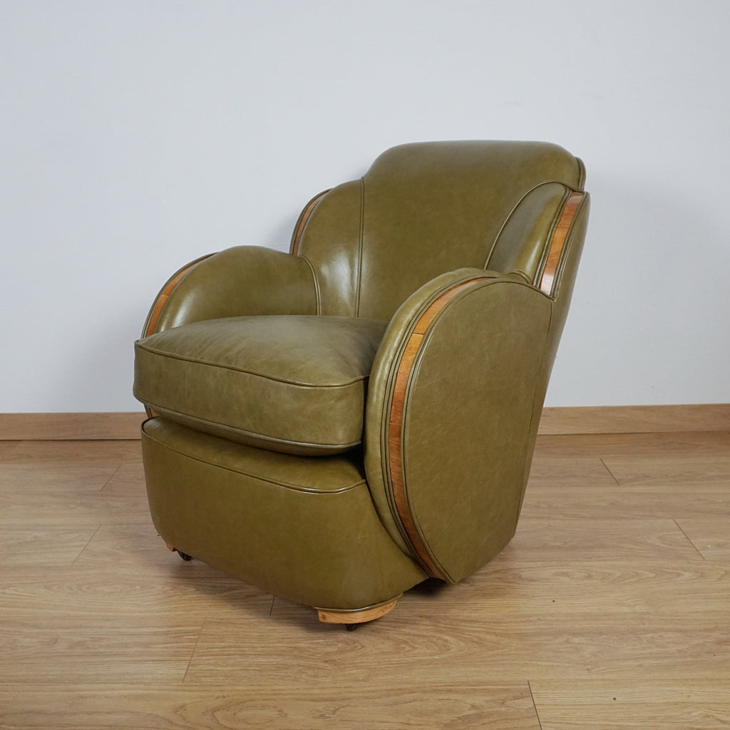 Pair of Olive Green Art Deco Lounge Chairs - Markies Antiques Ltd