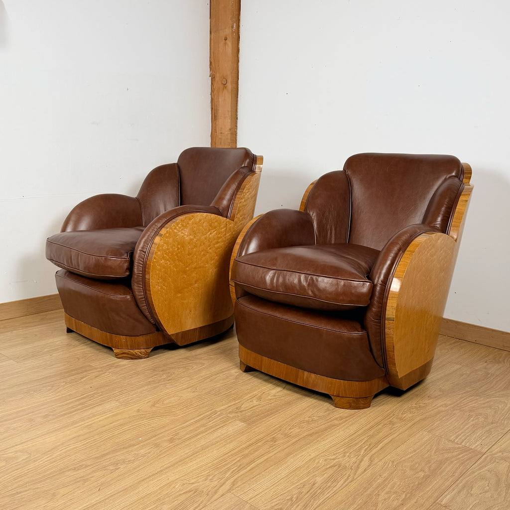 Art Deco 'Cloud' Lounge Chairs by Harry & Lou Epstein | Birdseye Maple and Walnut | Markies Antiques Ltd