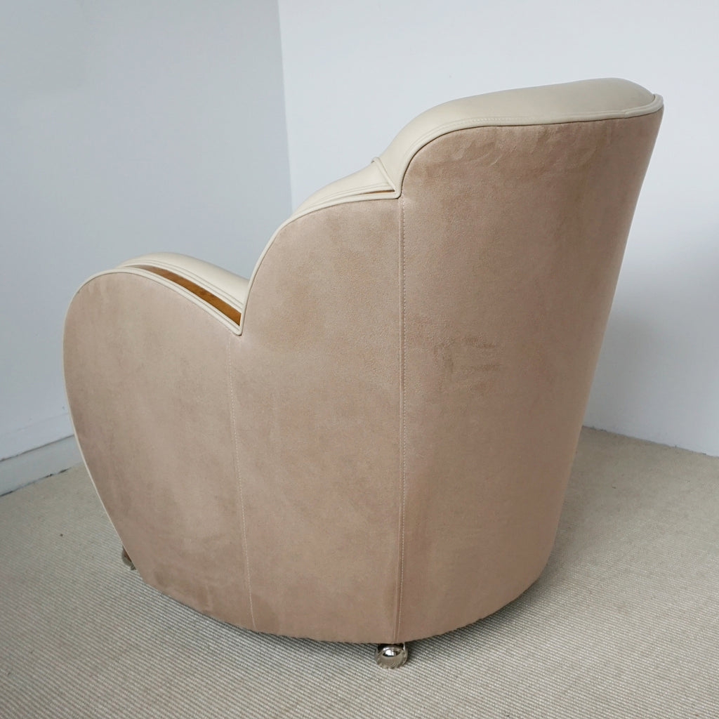 Pair of Art Deco Cloud Chairs by Harry & Lou Epstein - Burr Walnut and Cream Leather Lounge Chairs - Jeroen Markies Art Deco