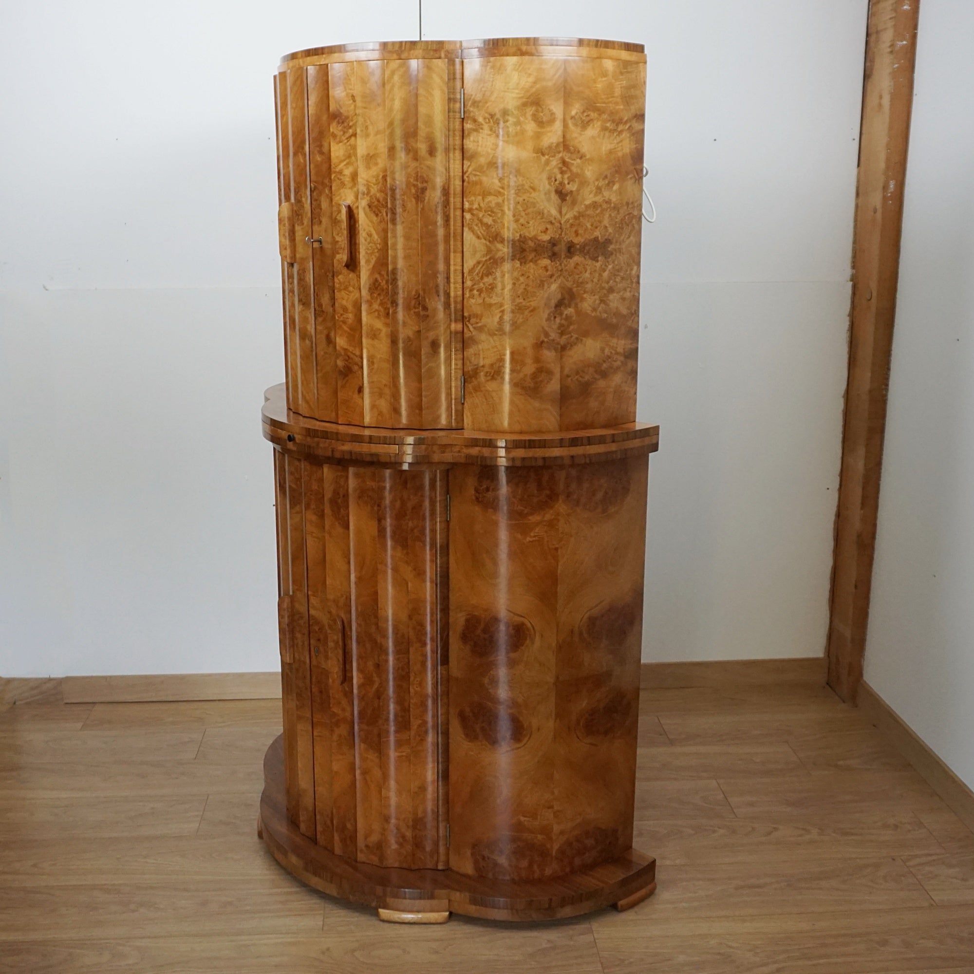 Burr Walnut Cocktail Cabinet - Original Art Deco Cocktail Bar - Markies Antiques 