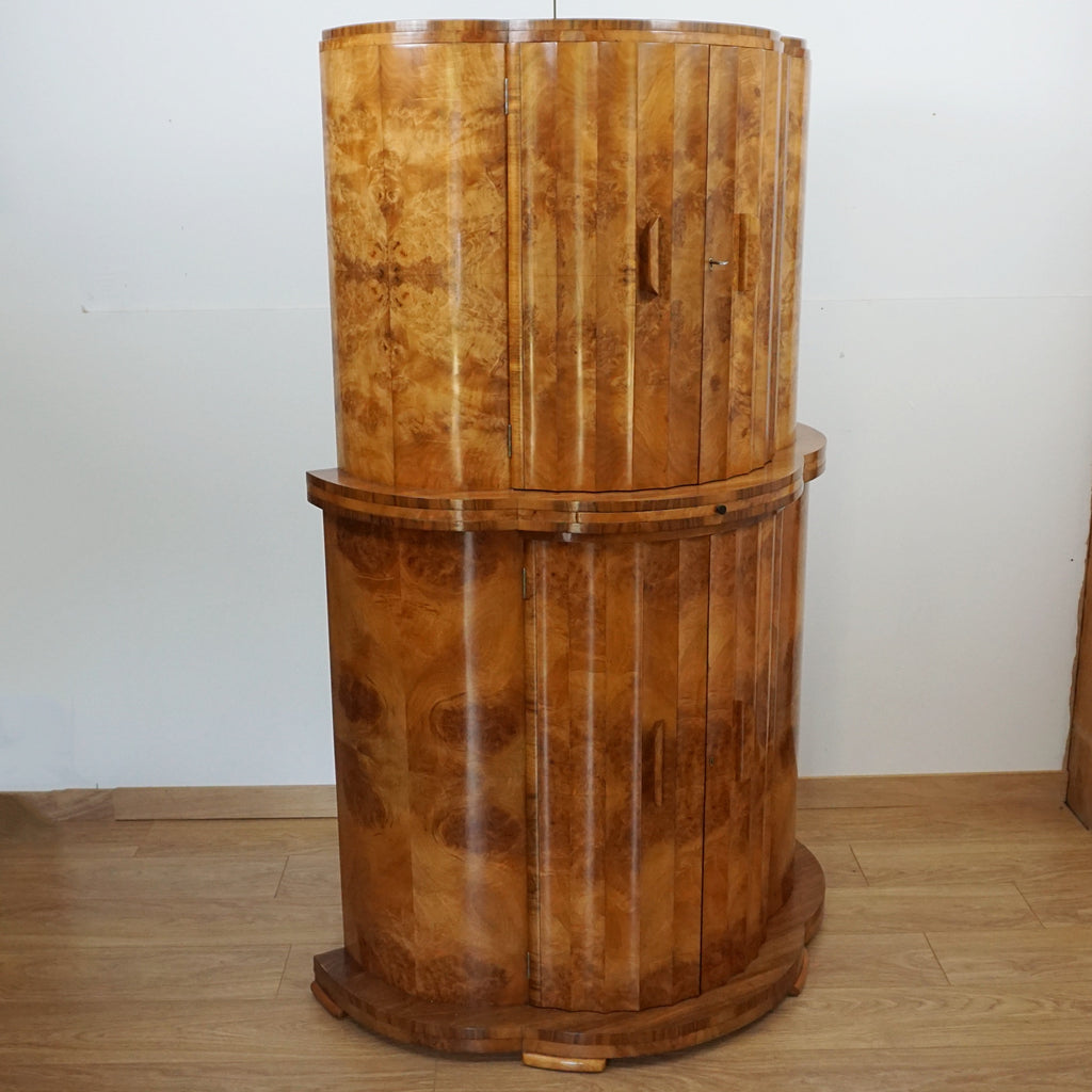 Burr Walnut Cocktail Cabinet - Original Art Deco Cocktail Bar - Markies Antiques 
