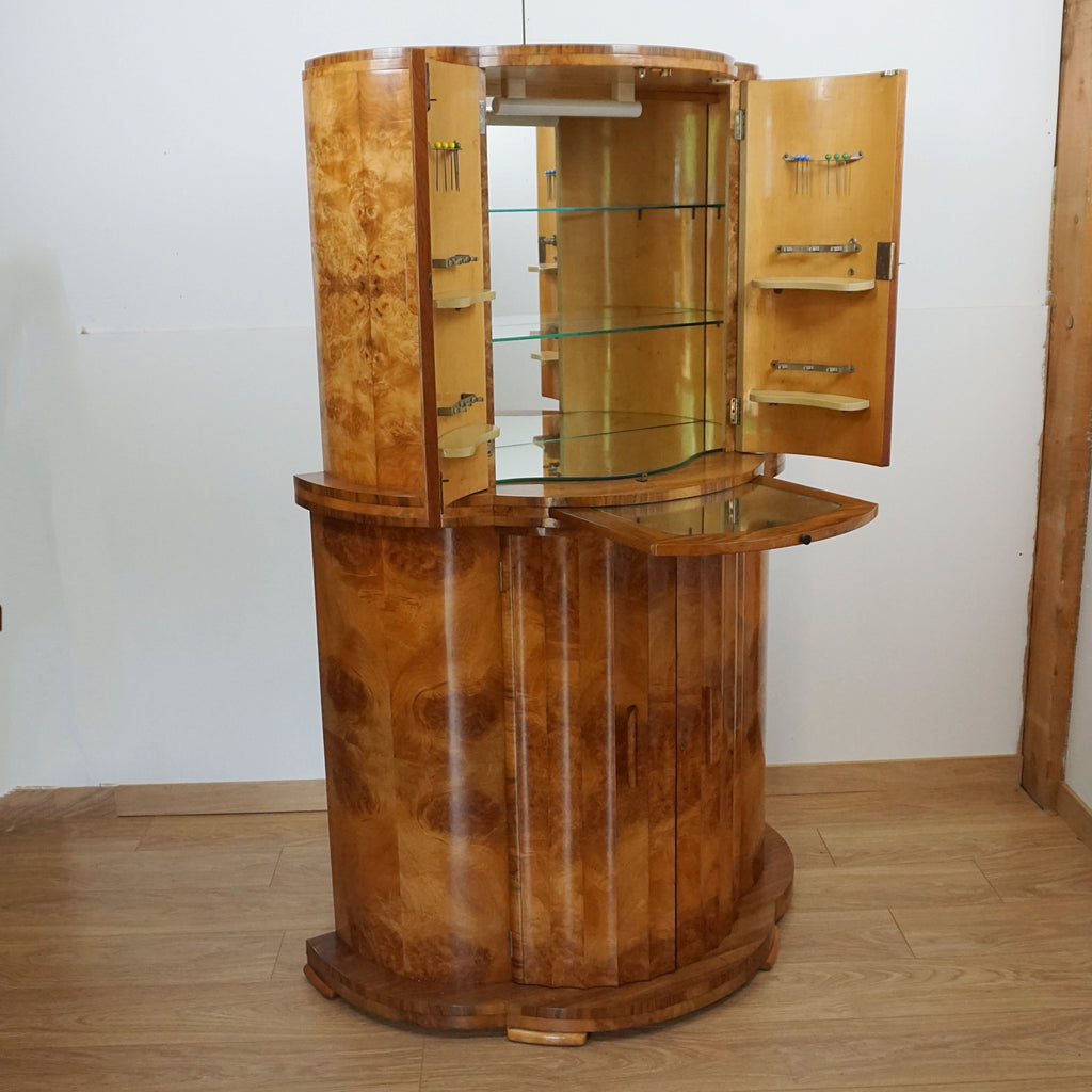 Burr Walnut Cocktail Cabinet - Original Art Deco Cocktail Bar - Markies Antiques 