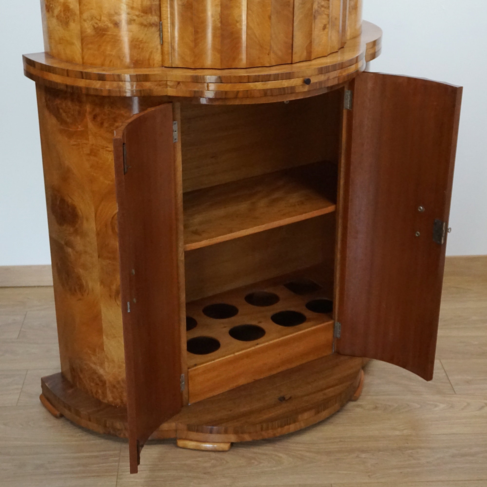 Burr Walnut Cocktail Cabinet - Original Art Deco Cocktail Bar - Markies Antiques 