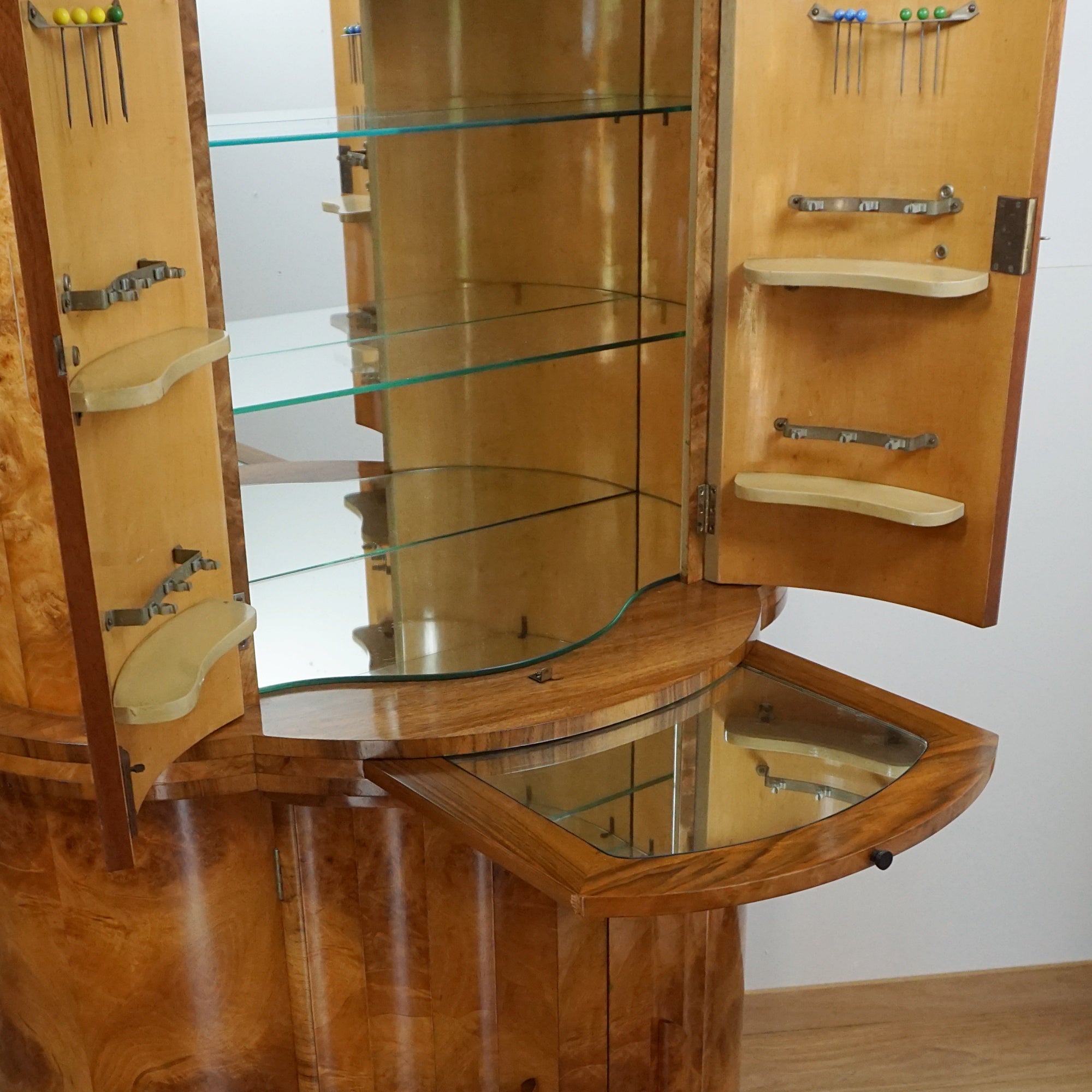 Burr Walnut Cocktail Cabinet - Original Art Deco Cocktail Bar - Markies Antiques 