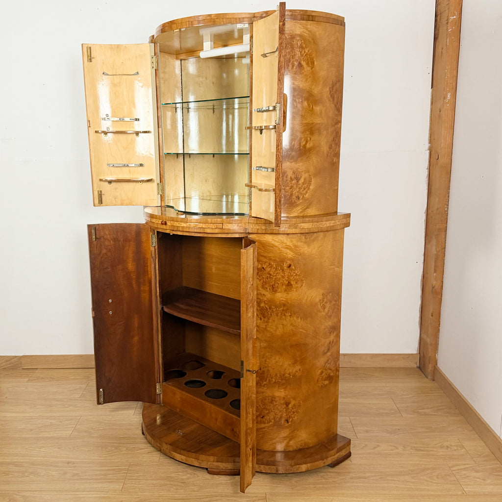 Harry  & Lou Epstein Cocktail Cabinet Burr Walnut Art Deco Drinks Bar - Markies Antiques ltd