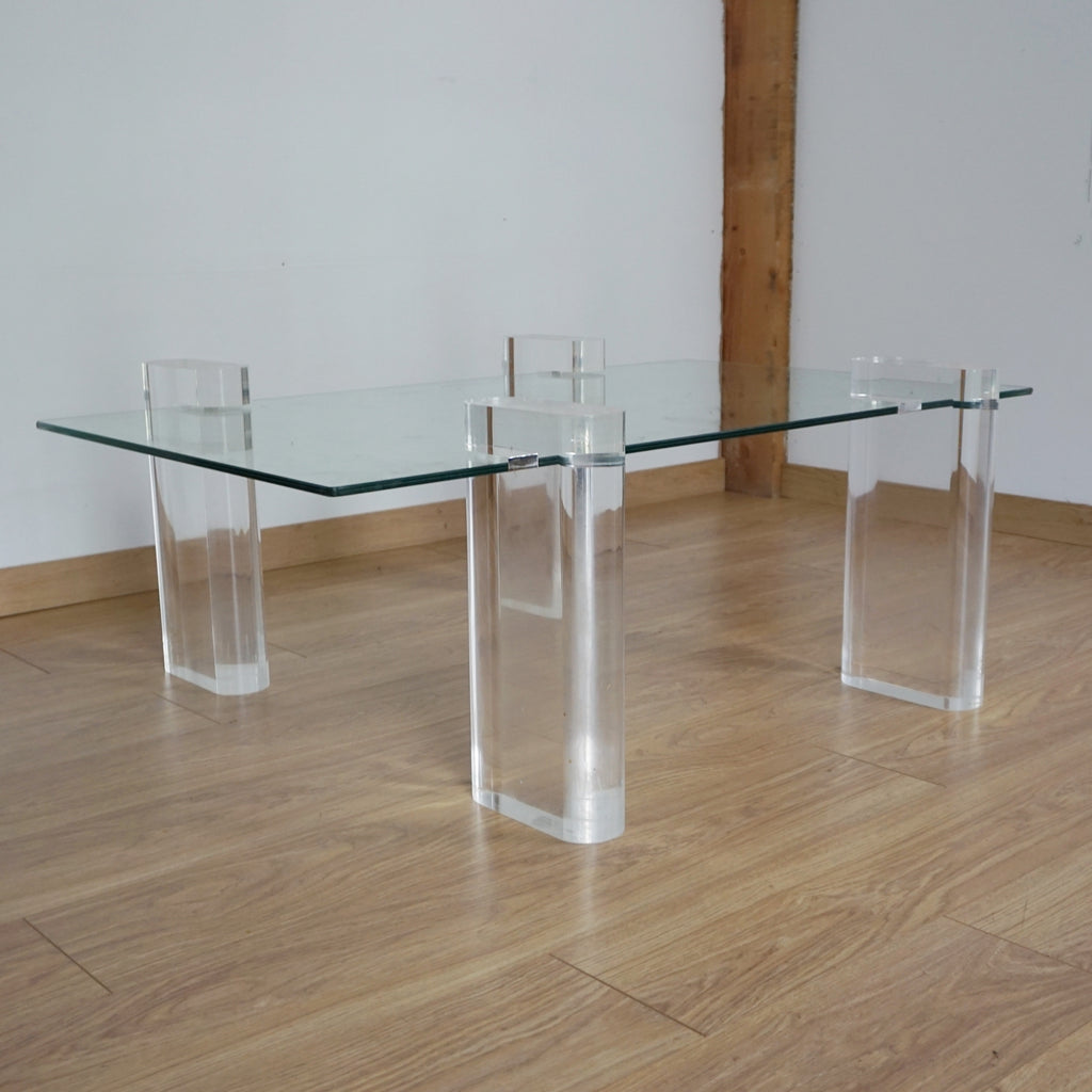 Original Karl Springer Lucite and Glass Coffee Table - Markies Antiques Ltd 