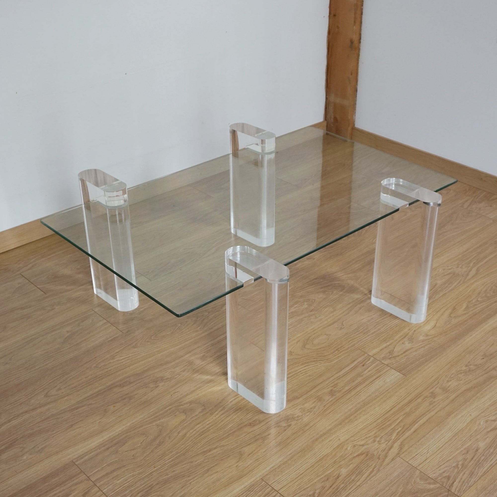 Original Karl Springer Lucite and Glass Coffee Table - Markies Antiques Ltd 