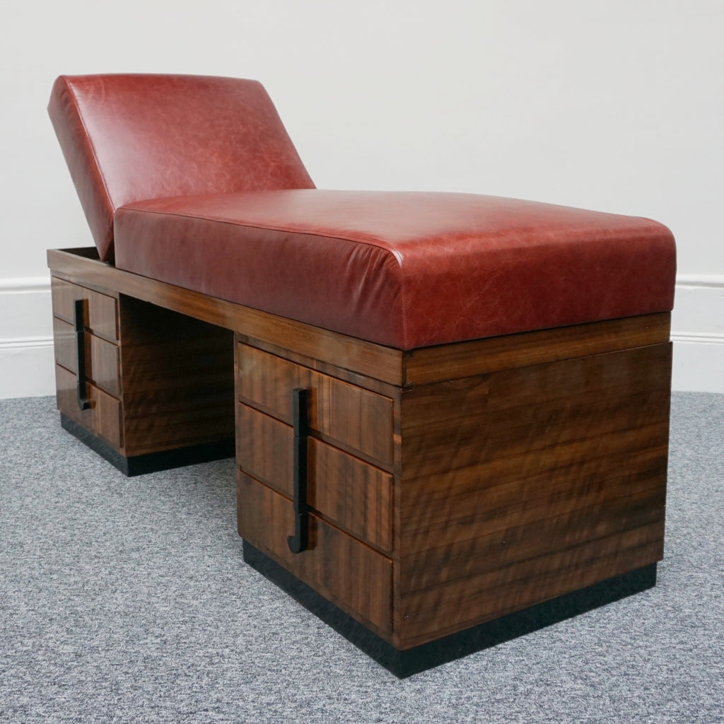Original Art Deco Psychiatrists Couch With Red Leather Upholstery and Macassar Ebony - Jeroen Markies Art Deco