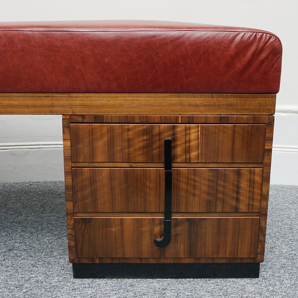 Original Art Deco Psychiatrists Couch With Red Leather Upholstery and Macassar Ebony - Jeroen Markies Art Deco