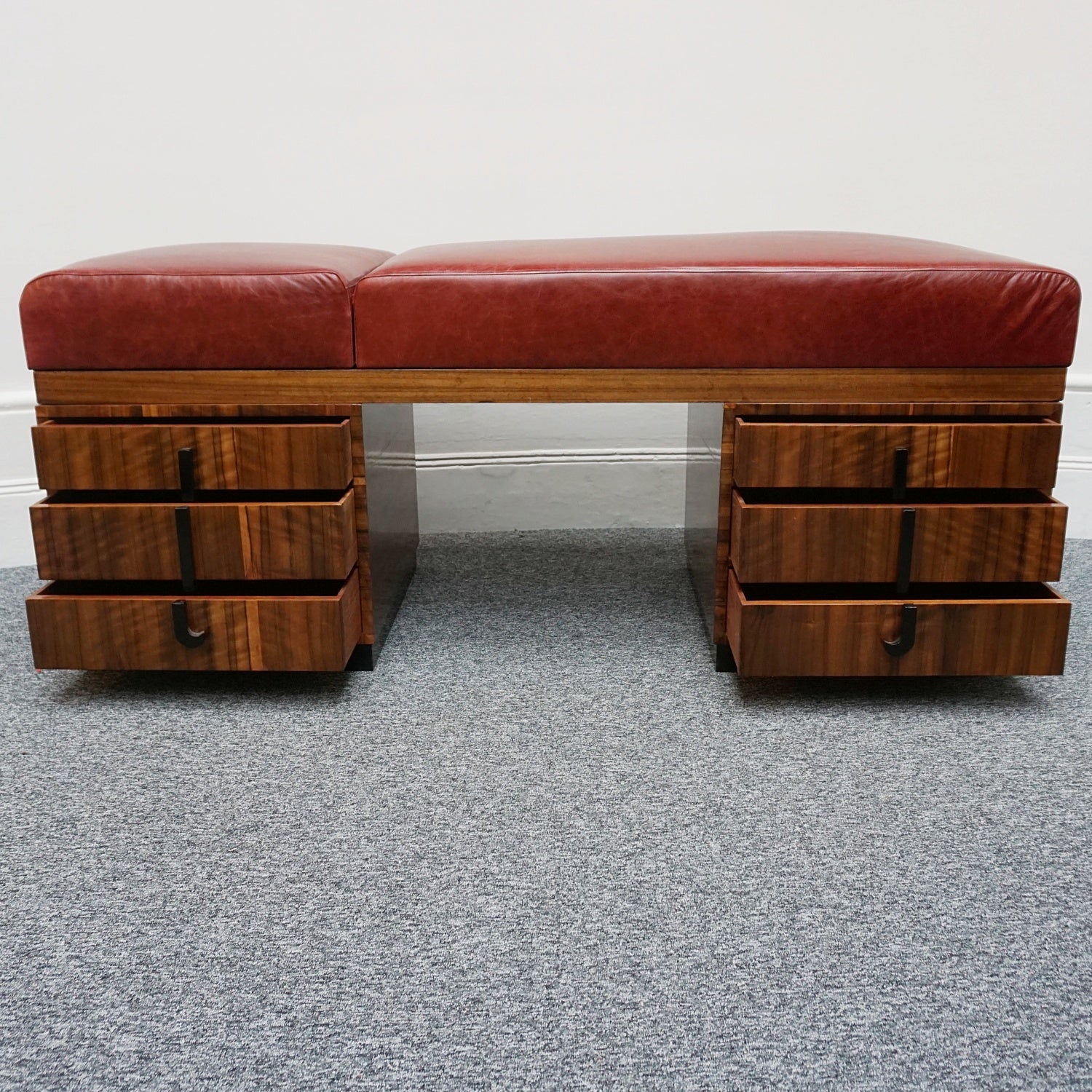 Original Art Deco Psychiatrists Couch With Red Leather Upholstery and Macassar Ebony - Jeroen Markies Art Deco