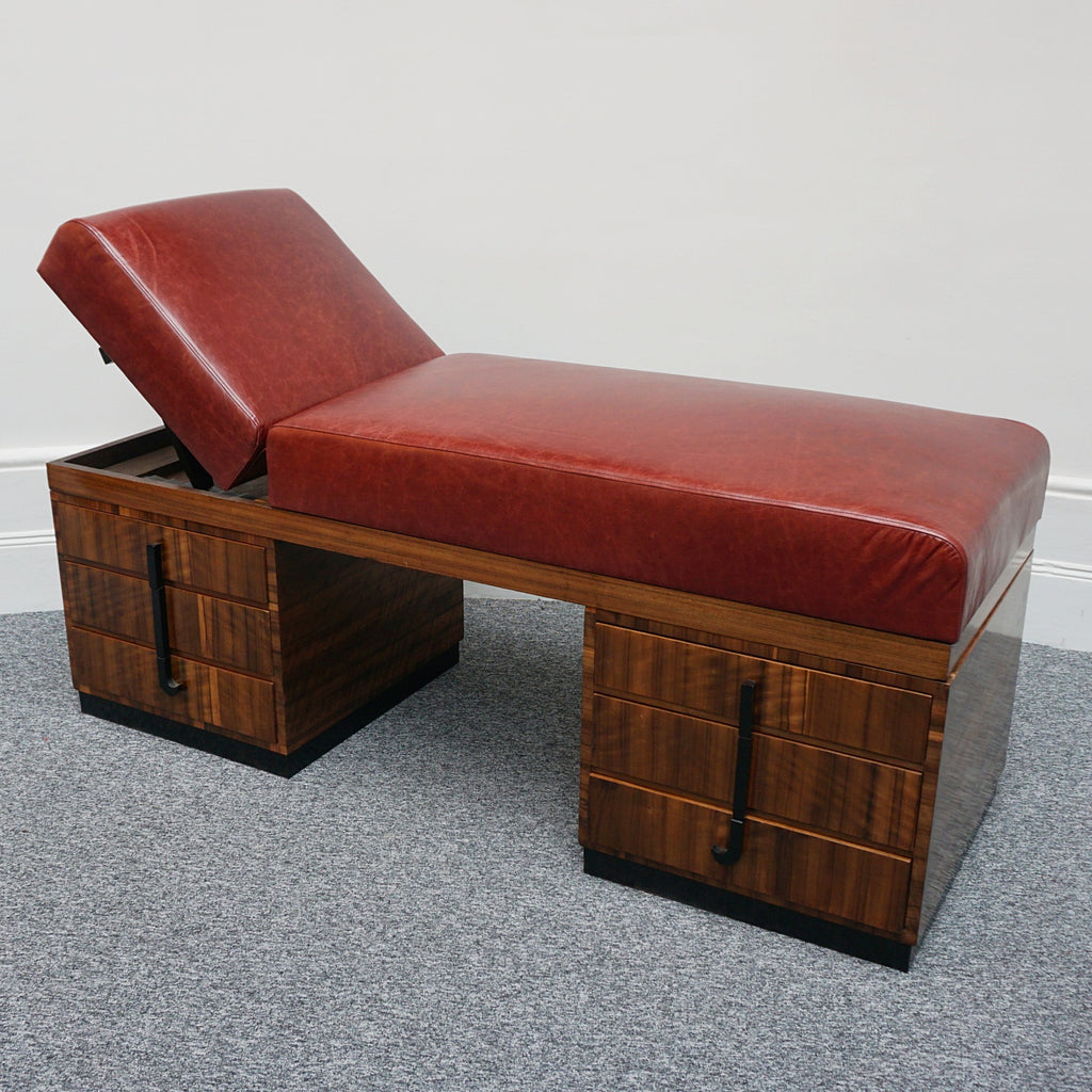 Original Art Deco Psychiatrists Couch With Red Leather Upholstery and Macassar Ebony - Jeroen Markies Art Deco