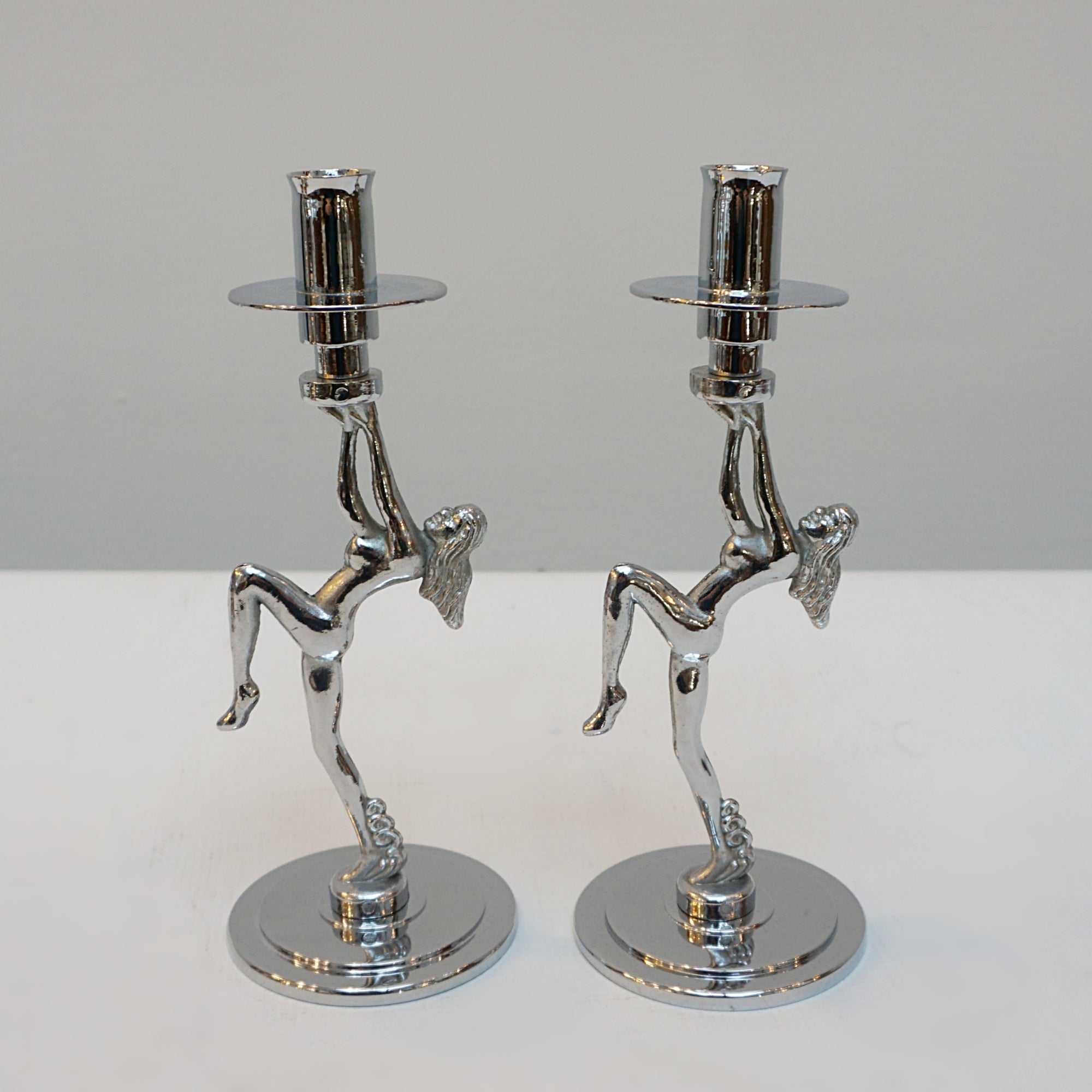 A Pair of Chromed figural Art Deco style candlesticks - Jeroen Markies Art Deco