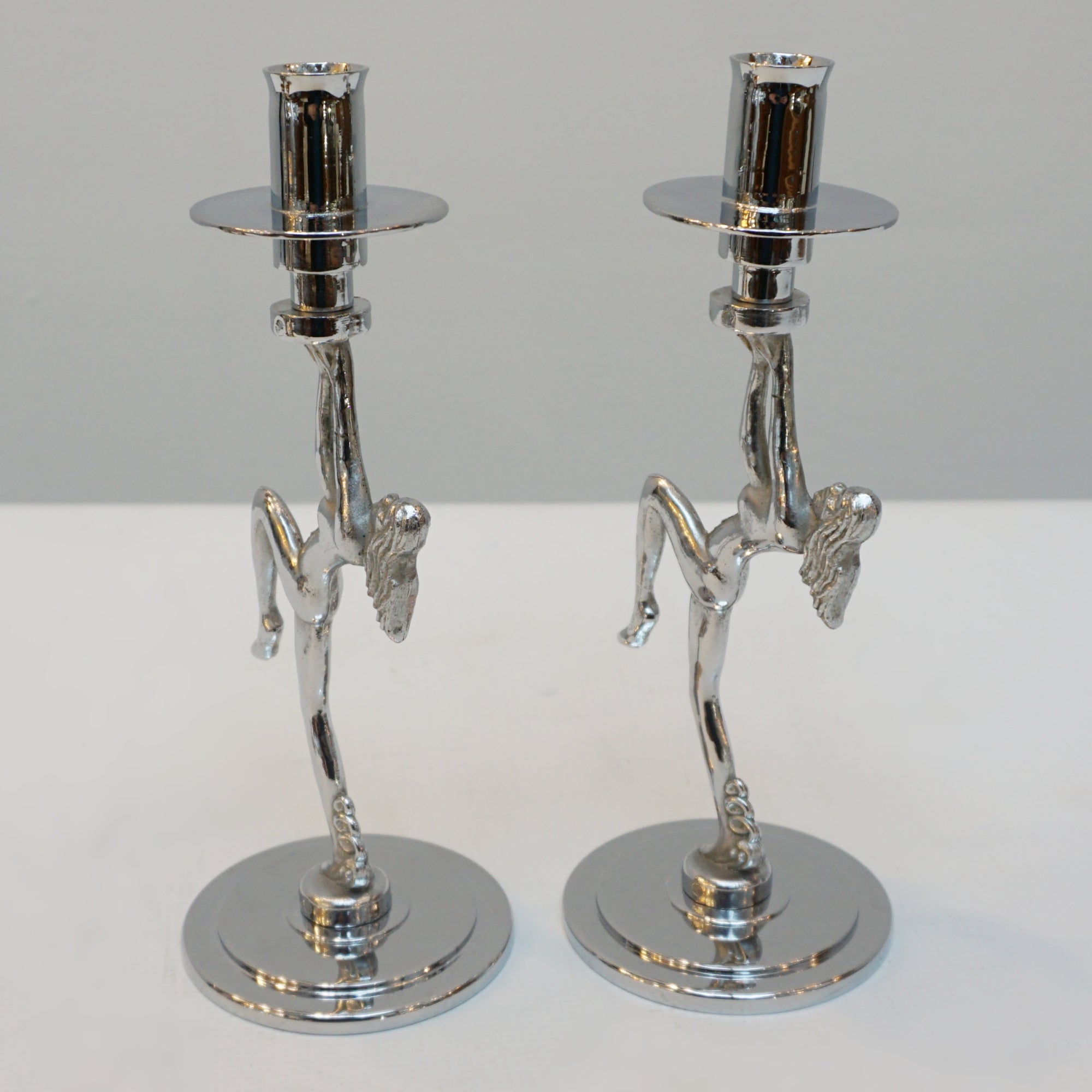 A Pair of Chromed figural Art Deco style candlesticks - Jeroen Markies Art Deco