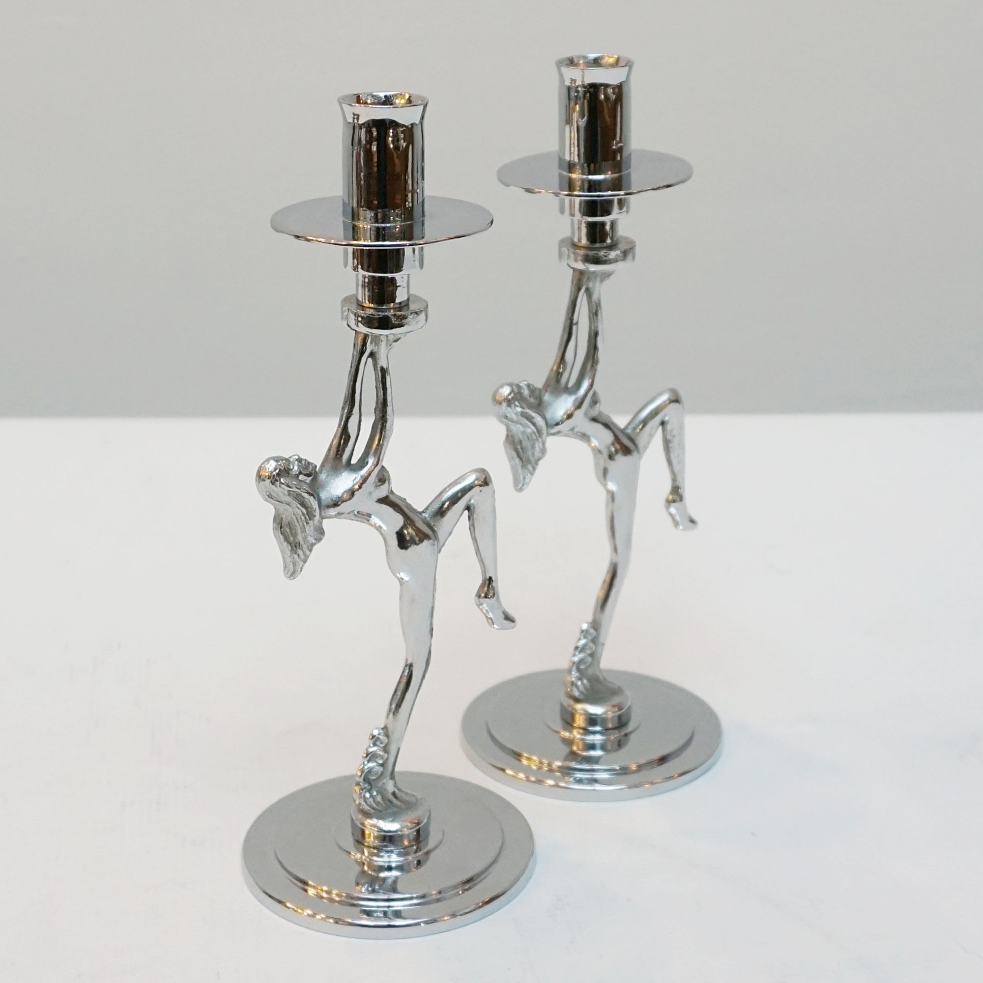 A Pair of Chromed figural Art Deco style candlesticks - Jeroen Markies Art Deco