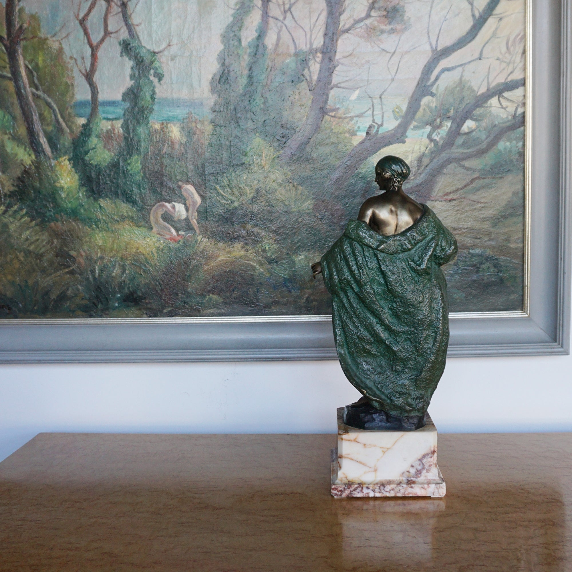 Female Nude with Cloak - Art Deco Bronze Sculpture - Jeroen Markies Art Deco
