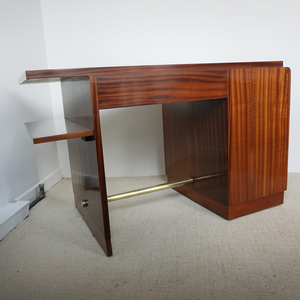 Art Deco Mahogany Desk with Original Brass Handles, 1930's. Flame mahogany - Jeroen Markies Art Deco
