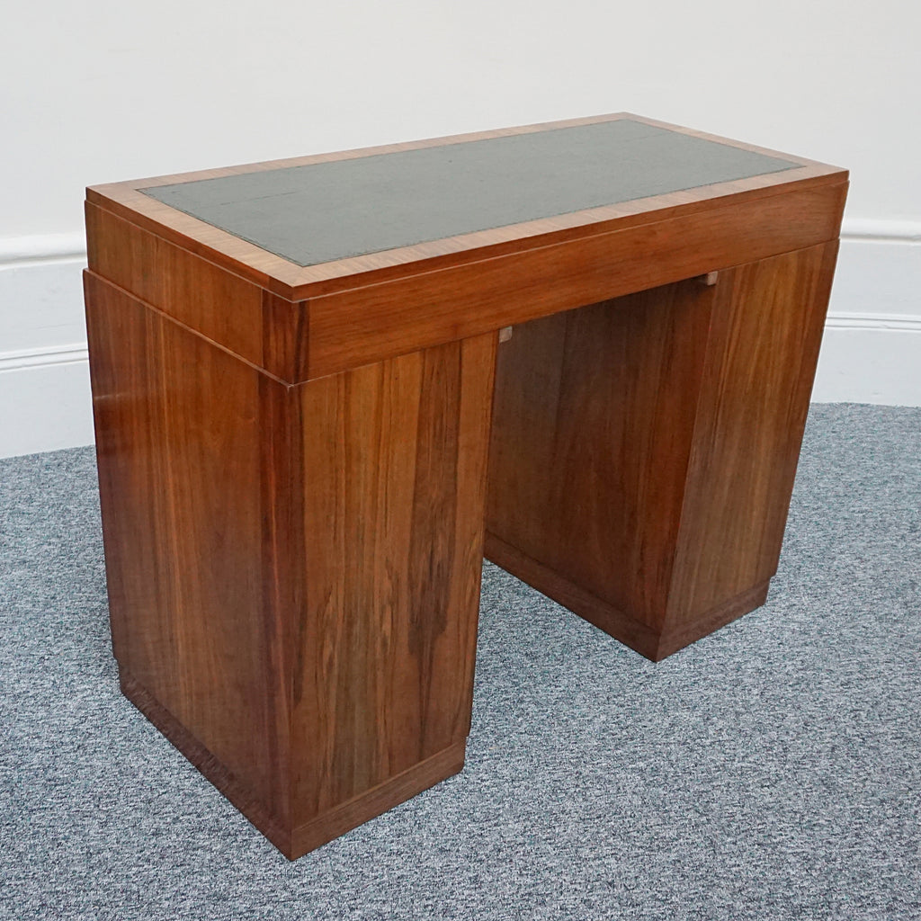 An Art Deco writing desk. Burr walnut with figured walnut banding and original chromed vertical handles. Art Deco Writing Desk. Ladies Desk. Classic, vintage desk- Jeroen Markies Art Deco 