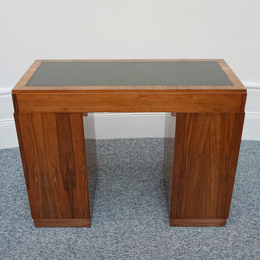 An Art Deco writing desk. Burr walnut with figured walnut banding and original chromed vertical handles. Art Deco Writing Desk. Ladies Desk. Classic, vintage desk- Jeroen Markies Art Deco 