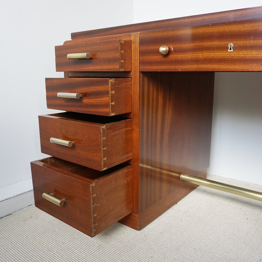 Art Deco Mahogany Desk with Original Brass Handles, 1930's. Flame mahogany - Jeroen Markies Art Deco