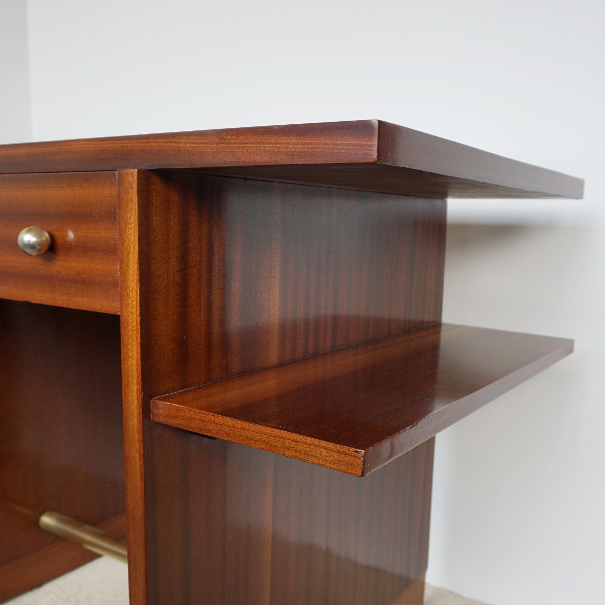 Art Deco Mahogany Desk with Original Brass Handles, 1930's. Flame mahogany - Jeroen Markies Art Deco