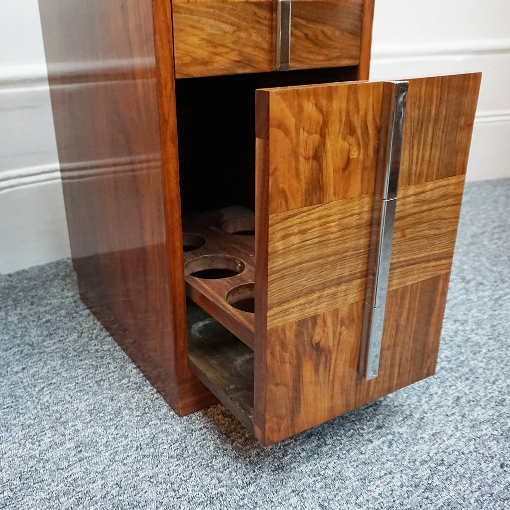 An Art Deco writing desk. Burr walnut with figured walnut banding and original chromed vertical handles. Art Deco Writing Desk. Ladies Desk. Classic, vintage desk- Jeroen Markies Art Deco 
