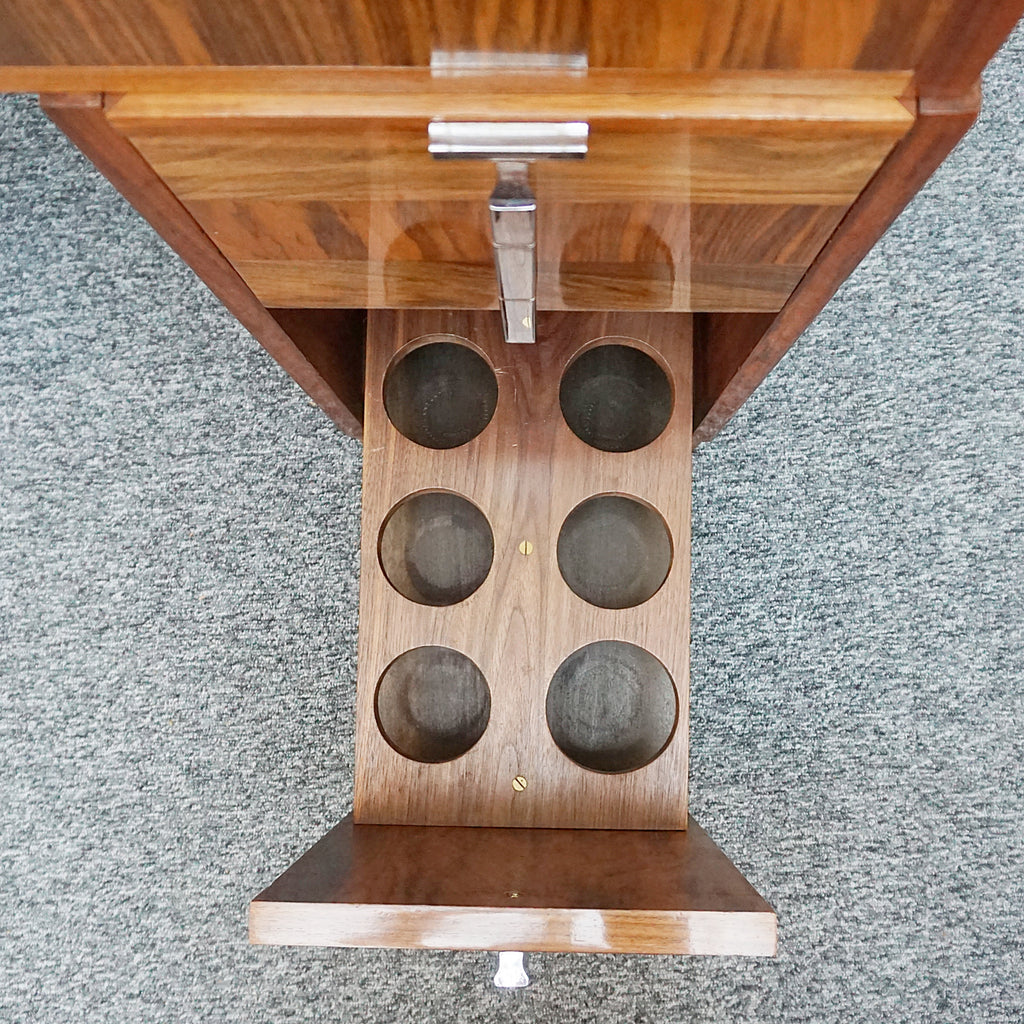 An Art Deco writing desk. Burr walnut with figured walnut banding and original chromed vertical handles. Art Deco Writing Desk. Ladies Desk. Classic, vintage desk- Jeroen Markies Art Deco 