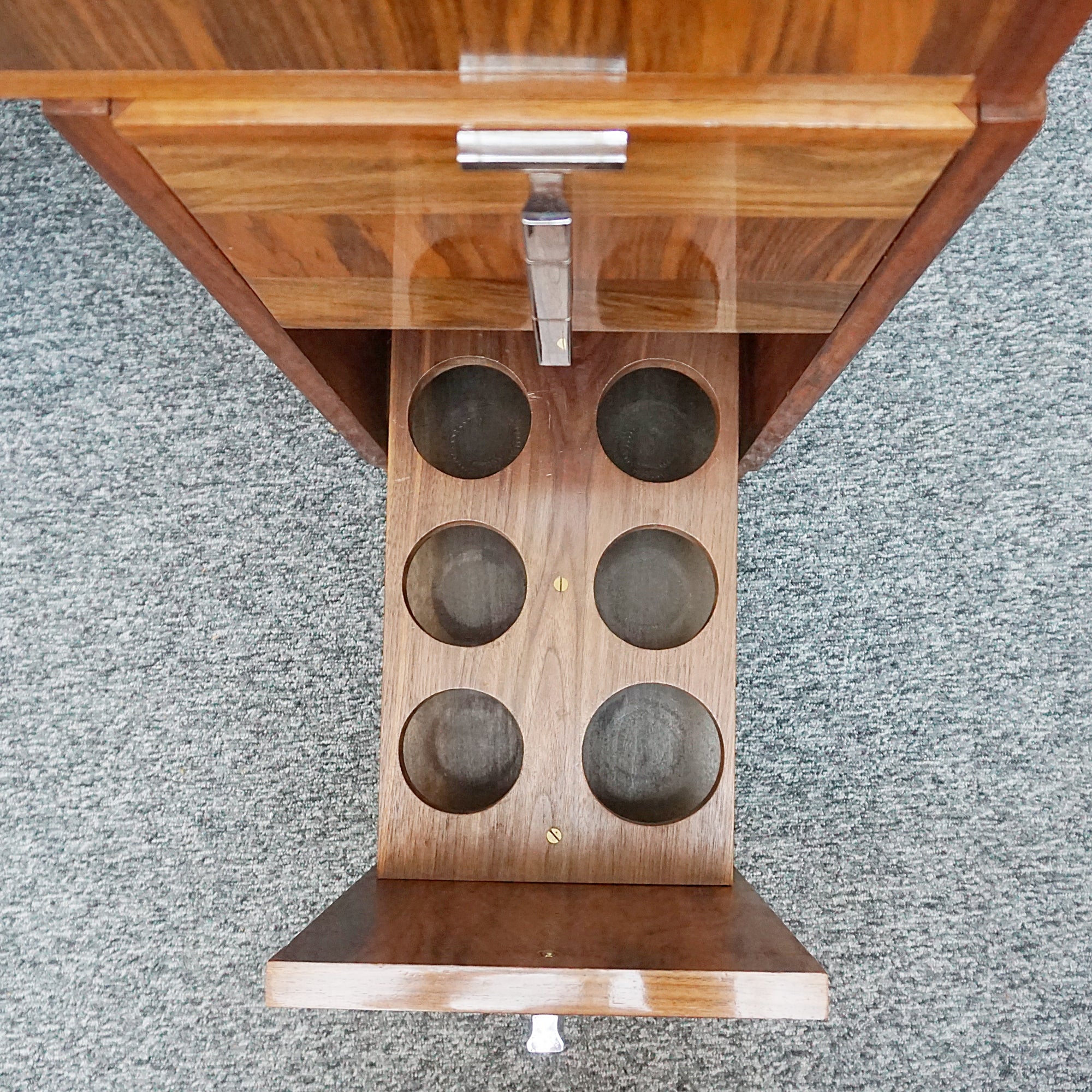 An Art Deco writing desk. Burr walnut with figured walnut banding and original chromed vertical handles. Art Deco Writing Desk. Ladies Desk. Classic, vintage desk- Jeroen Markies Art Deco 