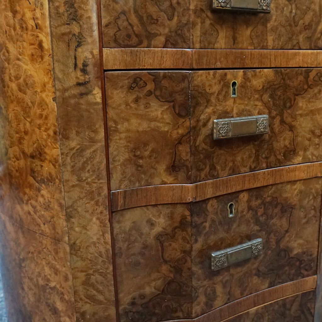 English Art Deco Desk. Curved Desk, Burr walnut, circa 1935 - Jeroen Markies Art Deco