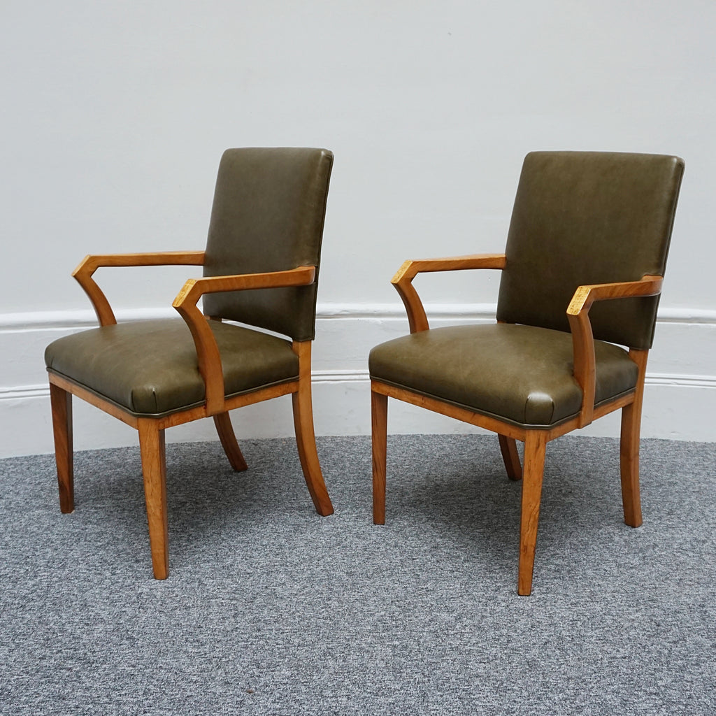 Vintage Art Deco Ten Seater Waring & Gillow Satinwood and Green Leather Dining Suite - Art Deco Dining Table and Ten Chairs - Jeroen Markies Art Deco